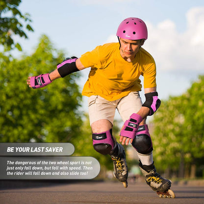 JBM Adult & Kid Skating Protective Gear Set for Beginner to Advanced, Skateboard Helmet Knee and Elbow Pads with Wrist Guards for Inline Roller Skating, Scooter, Skateboarding