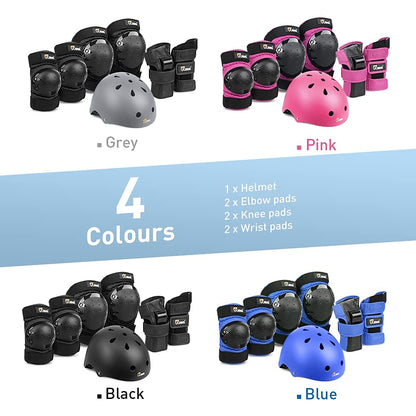 JBM Adult & Kid Skating Protective Gear Set for Beginner to Advanced, Skateboard Helmet Knee and Elbow Pads with Wrist Guards for Inline Roller Skating, Scooter, Skateboarding