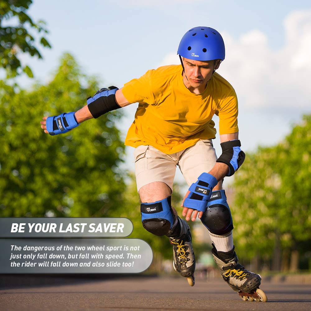 JBM Adult & Kid Skating Protective Gear Set for Beginner to Advanced, Skateboard Helmet Knee and Elbow Pads with Wrist Guards for Inline Roller Skating, Scooter, Skateboarding