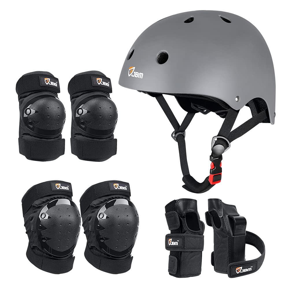 JBM Adult & Kid Skating Protective Gear Set for Beginner to Advanced, Skateboard Helmet Knee and Elbow Pads with Wrist Guards for Inline Roller Skating, Scooter, Skateboarding