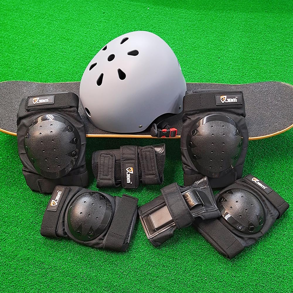 JBM Adult & Kid Skating Protective Gear Set for Beginner to Advanced, Skateboard Helmet Knee and Elbow Pads with Wrist Guards for Inline Roller Skating, Scooter, Skateboarding