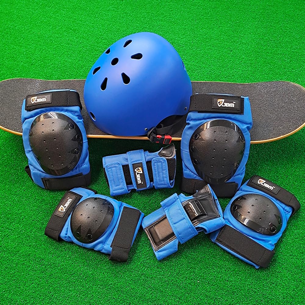 JBM Adult & Kid Skating Protective Gear Set for Beginner to Advanced, Skateboard Helmet Knee and Elbow Pads with Wrist Guards for Inline Roller Skating, Scooter, Skateboarding